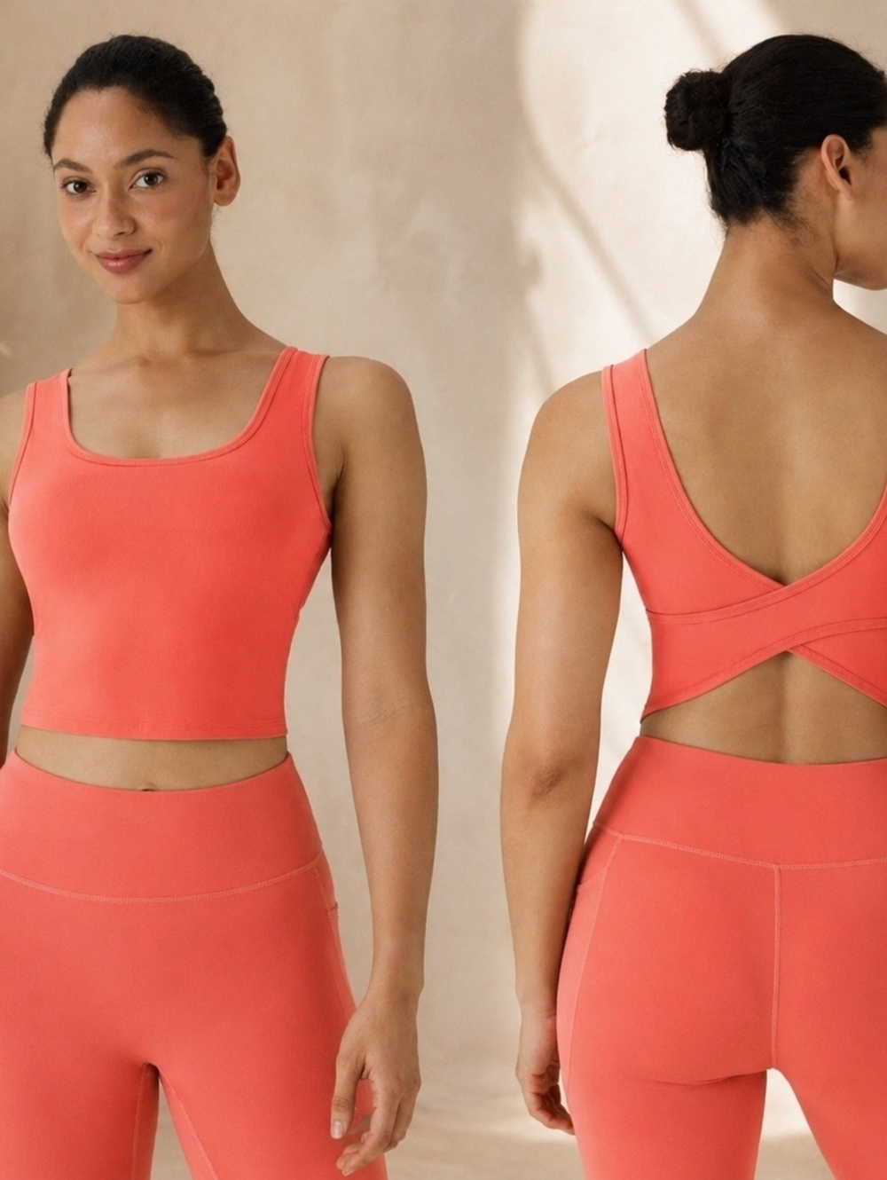 Halara Crossover Back Dance Tank Fusion Coral XL Built In Bra Yoga Pilates NWT